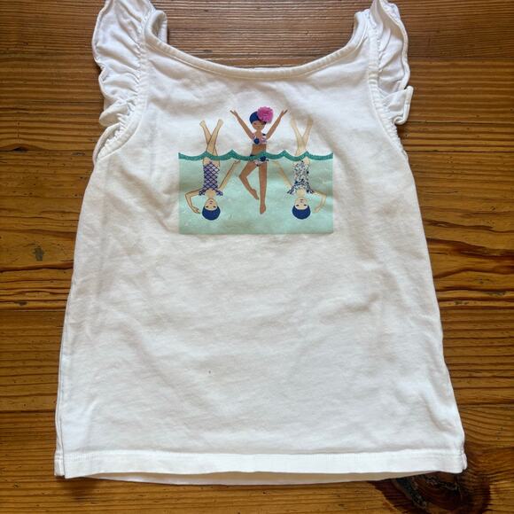 Janie and Jack white ruffle sleeveless summer swimmers graphic shirt SIZE 4 - Picture 1 of 4